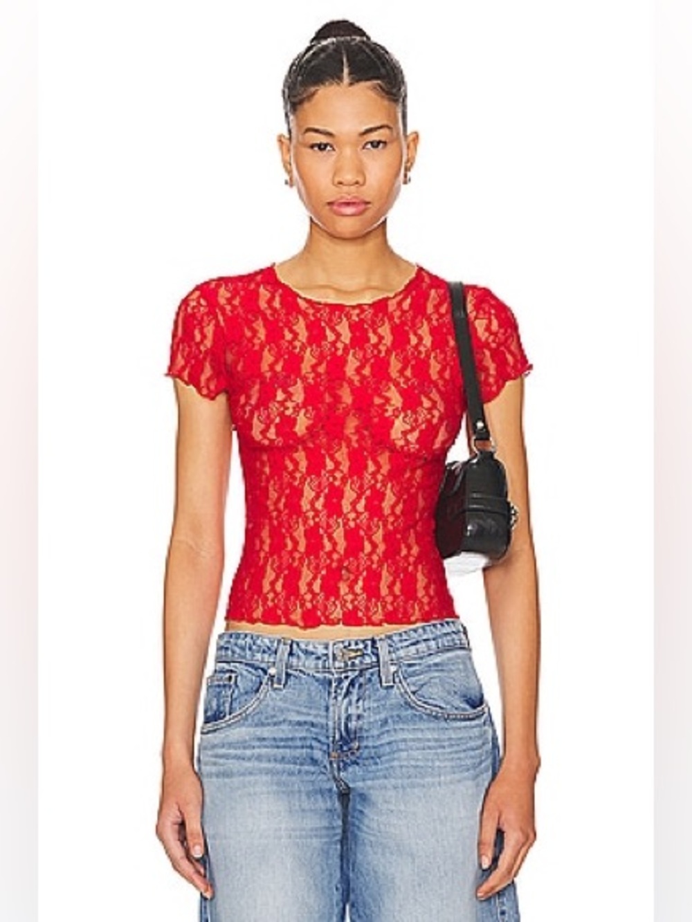 Super down Red Lace Top